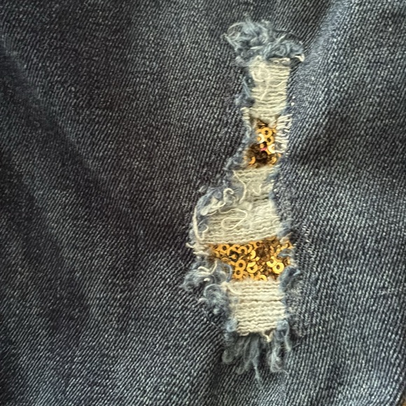 True Religion Jeans Skinny Gold Sequins Distressed SZ 29 Y2K - Picture 11 of 12